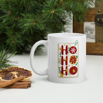 White glossy mug,Santa Claus, ho ho ho,Christmas decoration