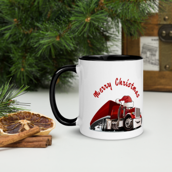 Mug with Color Inside Red truck merry Christmas